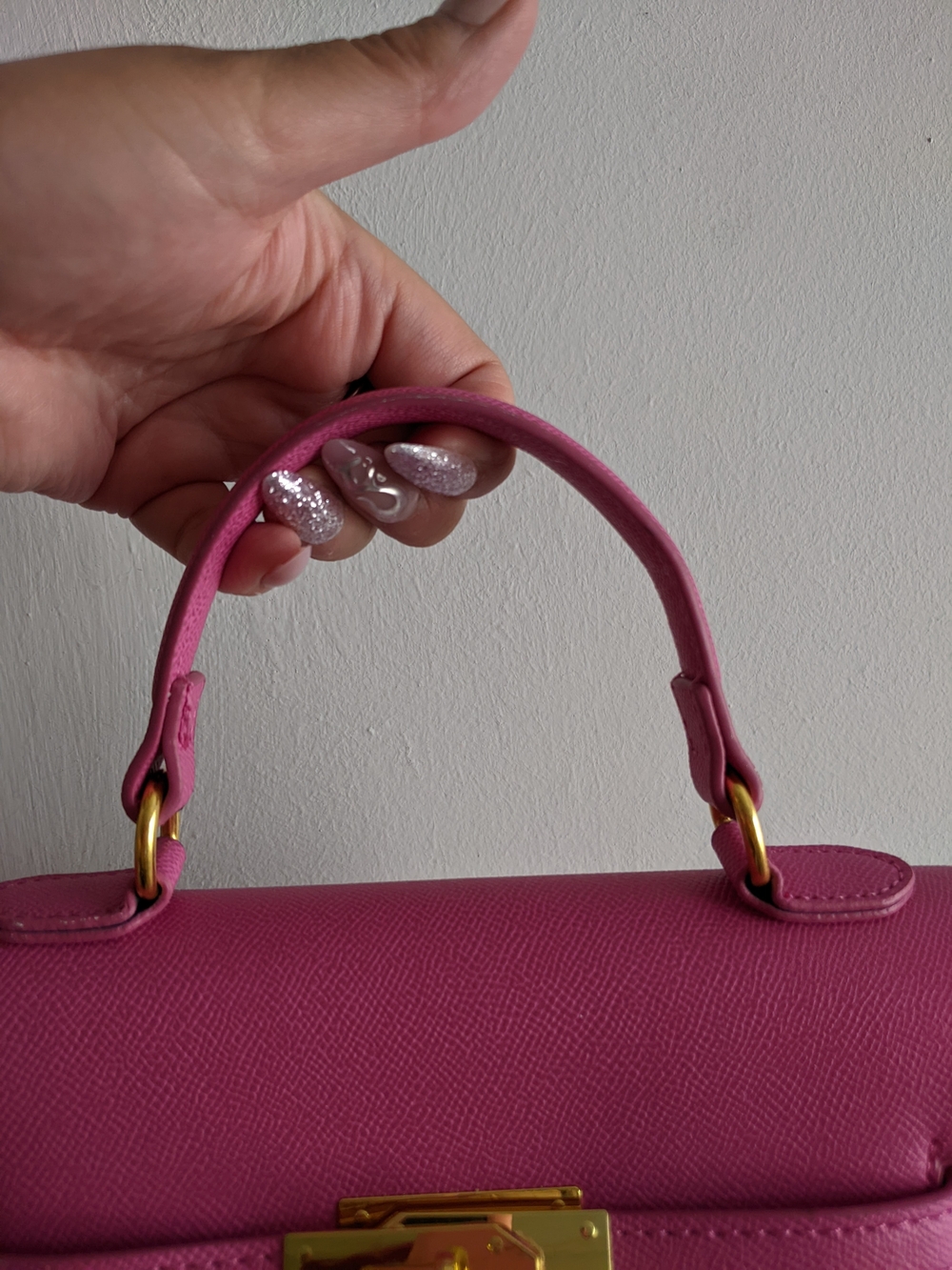 Pink Top-Handle Women's Satchel with Gold Hardware - Picture 5 of 5